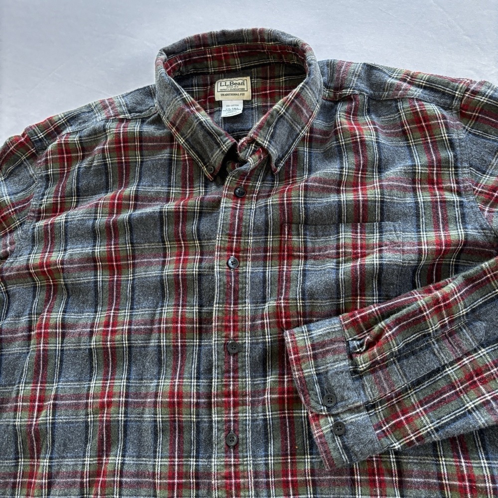 LL Bean Stewart Plaid Flannel Shirt Mens XXL Tall Grey Button Up Traditional Fit